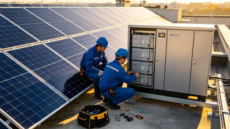 Technicians servicing storage system